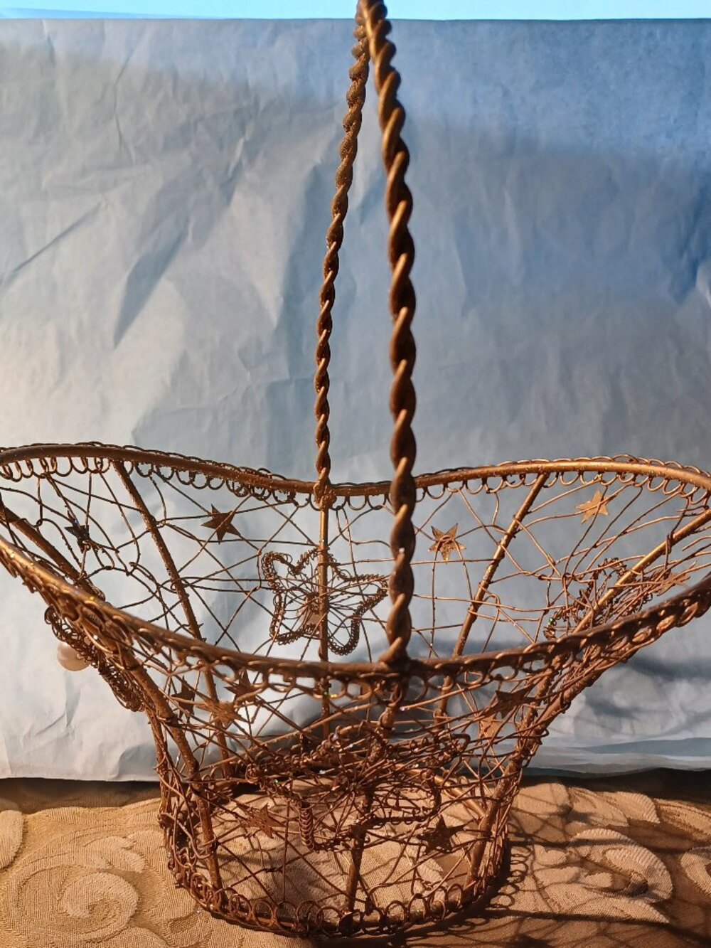 Gold Metal Painted Basket with Pearls